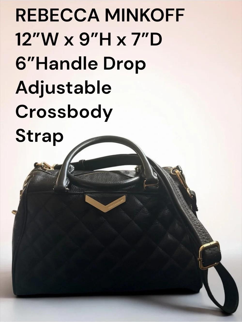Rebecca Minkoff Quilted Leather Satchel Crossbody Black Gold Hardware Handle Bag